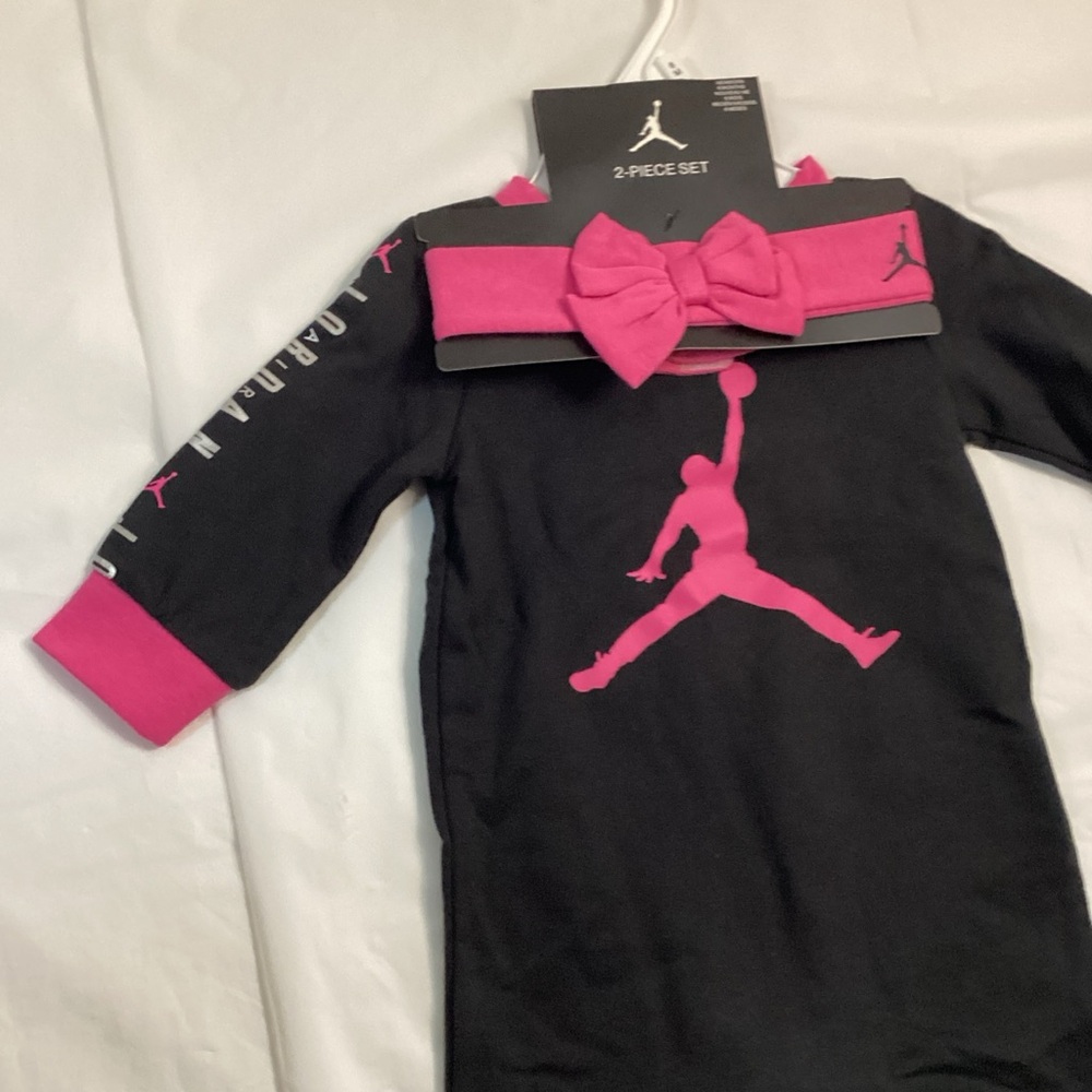 Jordan Kids Black and Pink Footie with Headband - Picture 2 of 4